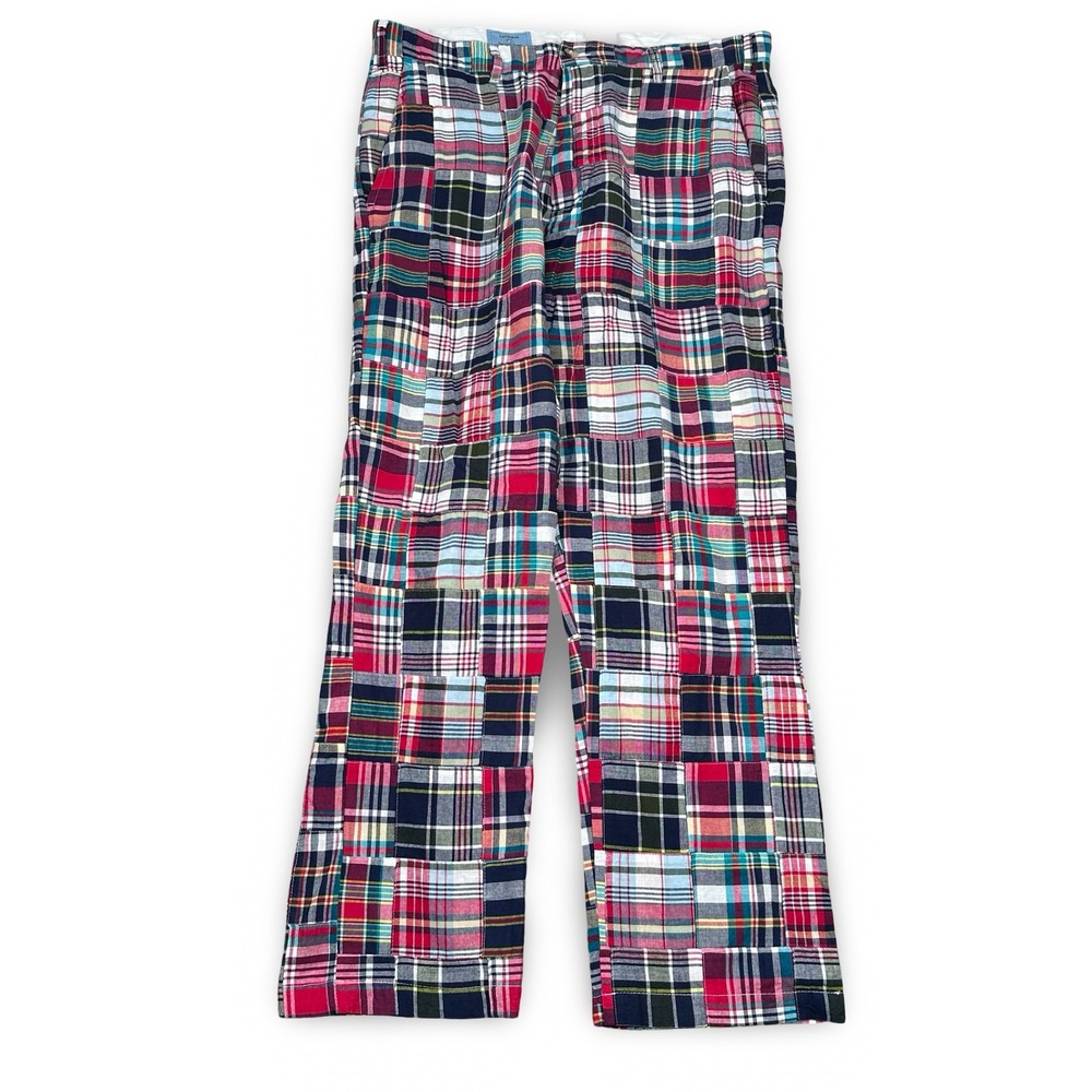 Castaway Nantucket Island Mens 35 Patchwork Madras Plaid Cotton Chino Pants Gray